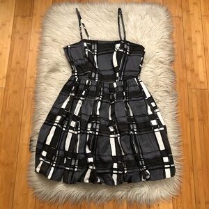 Y2K Charlotte Russe Plaid Bubble Spaghetti Straps Black White Mini Dress M NWT
